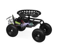 Relaxdays Rolling Garden Seat, Height-Adjustable, 150 kg Capacity, Storage for Tools, Steel, Pneumatic Tyres, Black