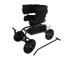 Relaxdays rolling garden seat, height-adjustable, max. 150 kg, storage, handles, seat cushion, backrest, black