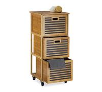 Relaxdays Rolling Tall Cabinet w/Drawers made of Bamboo w/ 3 Compartments Cabinets, Size: 92 x 41 x 41 cm Bathroom Storage Solution w/ 3 Boxes w/Wheels as Hamper & Holder for Bathroom Utensils