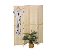 Relaxdays Room Divider, 4-Panel, Folding Screen, HxW: 180x182 cm, Bamboo & Wood, Partition Wall, Living Room, Natural