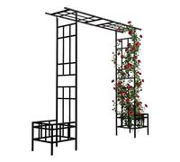 Relaxdays rose arch, planters, metal, 2 roof options, sturdy arch for climbers, black