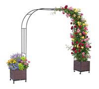 Relaxdays Rose Arch with 2 planters, HxWxD: 210 x 282 x 40 cm, metal, polyrattan, black/brown