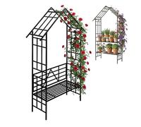 Relaxdays Rose Arch, with bench or planter, front & back garden, trellis arch H x W x D: 247 x 150 x 43 cm, metal, black