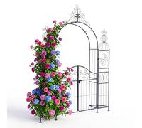 Relaxdays Rose Arch with Gate, 2 Shelves, Metal, H x W x D: 263 x 190 x 39 cm, Climbing Trellis, Black
