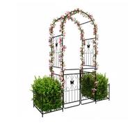 Relaxdays Powder-Coated Iron Rose Arch with Double Gate, Planters, 220x202x50 cm, Black Garden Arch