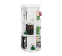 Relaxdays Rotating Bookcase, 15 Compartments, HxD: 104x50 cm, 3 Tiers, Revolving Shelf for Books & DVDs, MDF, White
