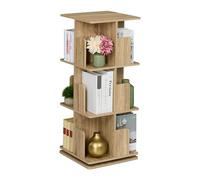 Relaxdays Rotating Bookcase, 360-Degree Swivel, 3 Levels, Shelves for Books & CDs, Wood Effect, 95 x 39 x 39 cm, Natural, Fibreboard, Steel