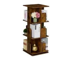 Relaxdays Rotating Bookcase, 360-Degree Swivel, 3 Tiers, 95x39x39 cm Shelves for Books & CDs, Industrial Design, Brown