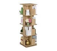 Relaxdays Rotating Bookcase, 360-Degree Swivel, 4 Levels, Shelves for Books & CDs, Wood Effect, 125.5x39x39 cm, Natural