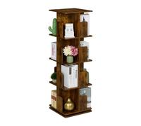 Relaxdays Rotating Bookcase, 360-Degree Swivel, 4 Tiers, 125.5x39x39 cm Shelvf for Books & CDs, Industrial Design, Brown, Fibreboard, Steel