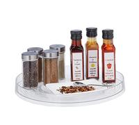 Relaxdays Rotating Plastic Organiser, in Kitchen & Bathroom, with Rim, Spice Rack, Easy Clean, HxØ: 4x30 cm, Transparent