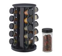 Relaxdays Spice Rack, 20 Glass Jars, Rotatable, Stainless Steel, H x D: Approx. 33.5 x 19 cm, Black