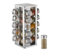 Relaxdays Spice Rack, 20 Glass Jars, Rotatable, Stainless Steel, H x D: approx. 33 x 20 cm, Silver