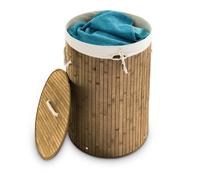 Relaxdays Folding Round Basket, 41 cm Diameter, 65 cm Tall, Foldable, Volume of 80 L, with Cotton Laundry Sack, Natural Brown, Fabric, 41 x 41 x 65 cm