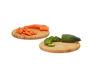 Relaxdays Round Breakfast Board Set of 2, 25 cm, Robust Kitchen Cutting Board, Natural Serving Tray, Chopping, Platter, Round
