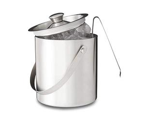 Relaxdays Round Bucket with Lid, Tongs, Ice Cube Container for Bars and Parties, 2 L, Wine Cooler, HxWxD: 17x15x15cm, Silver, Stainless steel, 15 x 15 x 17 cm
