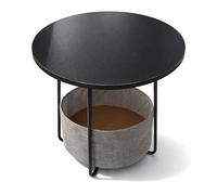Relaxdays Round Coffee Table with Fabric Storage Basket, MDF and Metal, H50xD45cm, Black-Grey