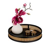 Relaxdays Round Decor Tray with Rattan Edge