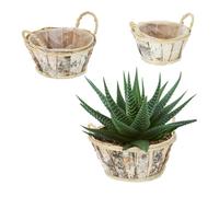 Relaxdays Round Flowerpot made of Birch, Set of 3