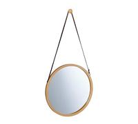 Relaxdays Round Hanging Mirror, Adjustable Strap, Bamboo Frame, Modern, Hallway, Bathroom & Guest WC, ∅: 38 cm, Natural