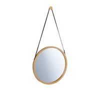 Relaxdays Round Hanging Mirror, Adjustable Strap, Bamboo Frame, Modern, Hallway, Bathroom & Guest WC, ∅: 38 cm, Natural