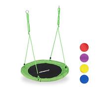 Relaxdays Round Nest Swing for Children & Adults, Adjustable, Ø 90 cm, Spider Web Seat, for up to 100 kg, Green, One Size