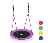 Relaxdays Round Nest Swing for Children & Adults, Adjustable, Ø 90 cm, Spider Web Seat, for up to 100 kg, Purple, One Size