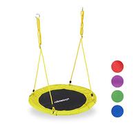 Relaxdays Round Nest Swing for Children & Adults, Adjustable, Ø 90 cm, Spider Web Seat, for up to 100 kg, Yellow, One Size