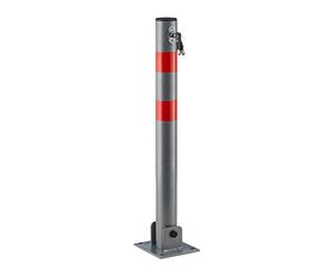 Relaxdays Round Parking Barrier 64 cm Tall Barrier Post to Block Parking Space, Folding Bollard Locking Pole with 3 Keys Car Parking Spot of Steel with Red Warning Marks, Grey