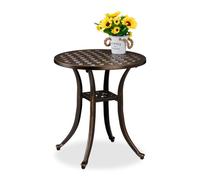 Relaxdays Garden Side Table, Antique Look, Cast Aluminum, 53x49 cm, Weatherproof, Round, Balcony & Patio, Black/Bronze, Plastic, Aluminium