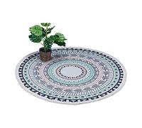 Relaxdays Round Rug, Mandala Design, Ø 120 Cm, Cotton with Fringes, Non-Slip, Boho Living Room, Multicoloured