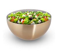 Relaxdays Round Serving Bowl, Modern Design, Stainless Steel, for Salad & Snacks, Baking & Mixing, Ø 25 cm, Gold/Silver