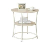 Relaxdays Round Side Table, 2 Tiers, Wood-Effect & Metal, HxD: 55 x 55 cm, Natural/Cream