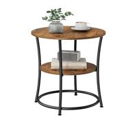 Relaxdays Round Side Table with 2 Shelves, Wood-Effect & Metal, 55x55x55 cm, Dark Brown/Black
