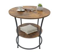 Relaxdays Round Side Table with 2 Shelves, Wood-Effect & Metal, 55x55x55 cm, Dark Brown/Black