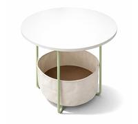 Relaxdays Round Side Table with Fabric Basket, 50x45x45cm, MDF & Metal, Sage Cream Coffee Table for Living Room