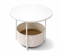 Relaxdays round side table with fabric basket, MDF and metal, beige-cream, 50 x 45 x 45 cm