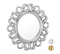 Relaxdays Round Wall Mirror, Decoration for Hallway, Bathroom, Living Room & Bedroom, Frame, Ornament, ∅ 50 cm, Silver
