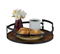 Relaxdays Round Wood and Metal Tray