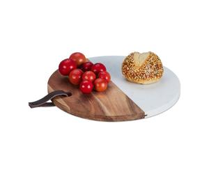 Relaxdays Round Wood & Marble Chopping Board