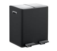 Relaxdays Rubbish, 2 Compartments, 15 L Each, Removable Inner Bucket, Foot, Kitchen, Pedal Bin, Iron, Black/Silver, 10% Plastic 90%