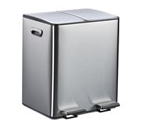 Relaxdays Rubbish, 2 Compartments, 15 L Each, Removable Inner Bucket, Foot Kitchen, Pedal Bin, Iron, Silver/Black, 10% Plastic 90%