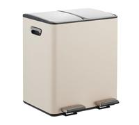 Relaxdays Rubbish, 2 Compartments, 15 Litre Each, Removable Inner Bucket, Foot, Kitchen, Pedal Bin, Iron, Beige/Silver, 10% Plastic 90%