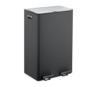 Relaxdays Rubbish, 2 Compartments, 30 L Each, Removable Inner Bucket, Foot, Kitchen, Pedal Bin, Iron, Black/Silver, 10% Plastic 90%