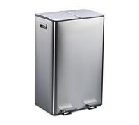 Relaxdays Rubbish, 2 Compartments, 30 L Each, Removable Inner Bucket, Foot, Kitchen, Pedal Bin, Iron, Silver/Black, 10% plastic 90% stainless steel