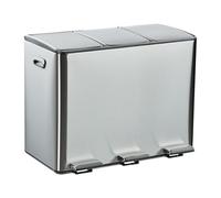 Relaxdays Rubbish, 3 compartments, 15 litres each, removable inner bin, soft-close mechanism, step pedals, waste separation system, silver, 10% plastic 90% stainless steel, 15 l