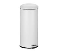 Relaxdays Rubbish 30 Litres, Kitchen Soft-Close Mechanism, Handle & Pedal, Round Waste Paper Bin, Metal, White, 10% plastic 90% iron, 30 liters