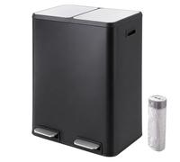 Relaxdays Rubbish Bin, Kitchen Waste Sorting System, 2 Compartments, Black | with inner buckets, foot pedals, iron, 38 x 53 x 66.5 cm