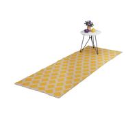 Relaxdays Cotton Runner Rug, 80 x 200 cm, Non-Slip, Hand-Woven, Diamond Pattern, Decorative Carpet for Any Room, Yellow