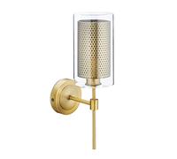 Relaxdays Rustic Wall Lamp, E14 Socket, Glass & Metal, Vintage Industrial Look, HxWxD: 35 x 10 x 16 cm, Golden